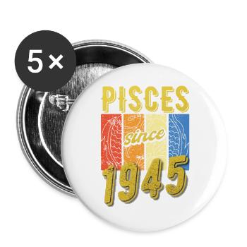 Poissons 1945 Anniversaire Zodiac Cadeau - Lot de 5 grands badges (56 mm) - blanc - Devant