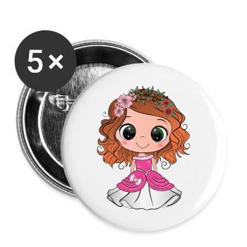 Princesse rousse aux yeux verts et une robe rose - Lot de 5 grands badges (56 mm) - blanc - Devant