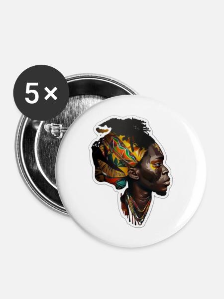Schwarzafrikanischer Mann - Buttons groß 56 mm (5er Pack) - Weiß