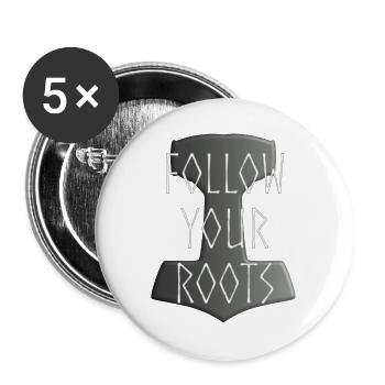 Mjölnir Donar Hammer Thor - Suivez votre gris Roots - Lot de 5 grands badges (56 mm) - blanc - Devant