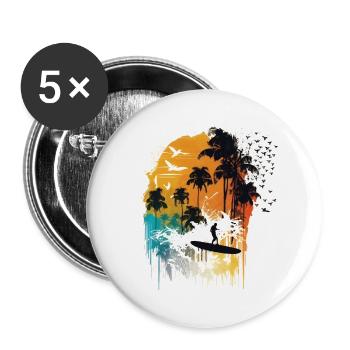 Watercolor Surfer - Buttons large 2.2''/56 mm (5-pack) - white - Front