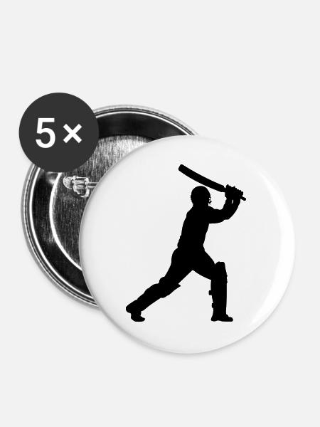 Cricket-Schattenbild - Buttons groß 56 mm (5er Pack) - Weiß