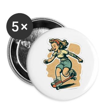 Skater Girl - Buttons large 2.2''/56 mm (5-pack) - white - Front