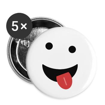 Monster zeigt Zunge - Lustiges Gesicht mit Augen - Buttons groß 56 mm (5er Pack) - Weiß - Vorne