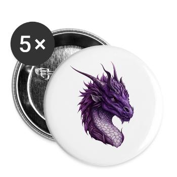 Mächtiger Lila Fantasy Drache - Buttons groß 56 mm (5er Pack) - Weiß - Vorne
