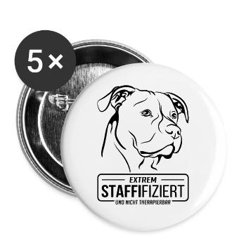 STAFFIFIZIERT American Staffordshire Hund Wilsigns - Buttons groß 56 mm (5er Pack) - Weiß - Vorne