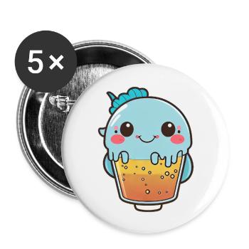 Kawaii Süßer Glücklicher Bunter Fisch Bubble Tee - Buttons groß 56 mm (5er Pack) - Weiß - Vorne