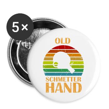 Old Schmetter Hand / Tischtennis / lustiges motiv - Buttons groß 56 mm (5er Pack) - Weiß - Vorne