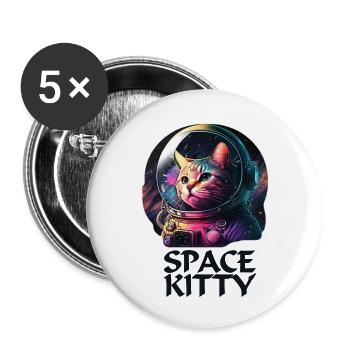 Space Kitty - Buttons large 2.2''/56 mm (5-pack) - white - Front