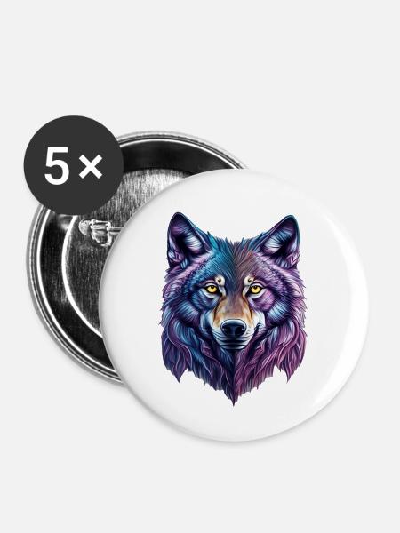 Wolf Splash - Buttons groß 56 mm (5er Pack) - Weiß
