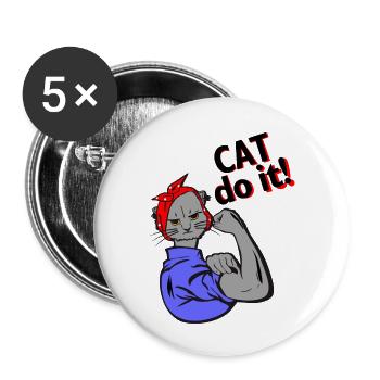 Le chat peut le faire - Katzen können alles - Satire - Lot de 5 grands badges (56 mm) - blanc - Devant