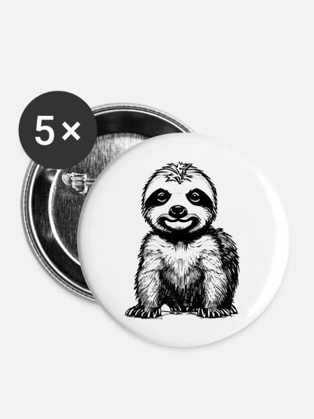 Faultier Müdigkeit Faultierzeichnung Faultiere - Buttons groß 56 mm (5er Pack) - Weiß