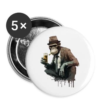 Chimpanzé gangster avec de la bière accroupi - Lot de 5 grands badges (56 mm) - blanc - Devant