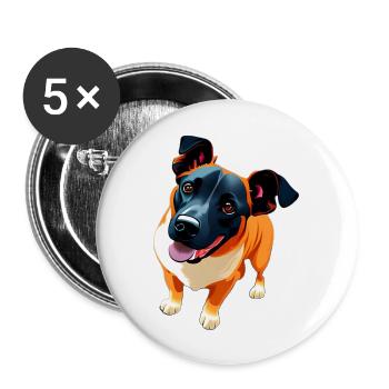 Schäfer Welpe Mischling Hund super süß - Buttons groß 56 mm (5er Pack) - Weiß - Vorne