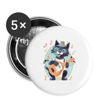 Süße Katze mit Gitarre - Buttons groß 56 mm (5er Pack) - Weiß - Vorne