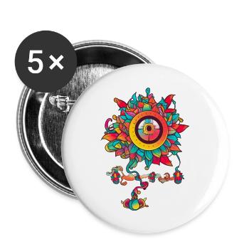 Trippy flower with one eye - Buttons large 2.2''/56 mm (5-pack) - white - Front