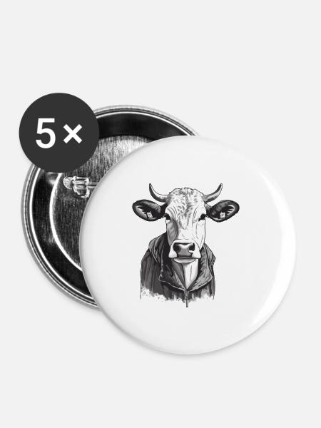 Kuhkopf - Buttons groß 56 mm (5er Pack) - Weiß