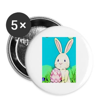 Neon Osterhase mit Osterei im Gras - Buttons groß 56 mm (5er Pack) - Weiß - Vorne