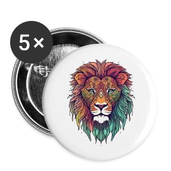 Löwe - Buttons groß 56 mm (5er Pack) - Weiß - Vorne