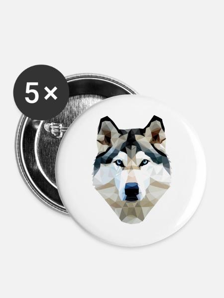 Husky Hund Polygon - Buttons groß 56 mm (5er Pack) - Weiß