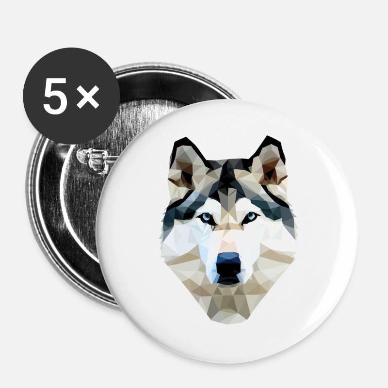 Husky Hund Polygon - Buttons groß 56 mm (5er Pack) - Weiß