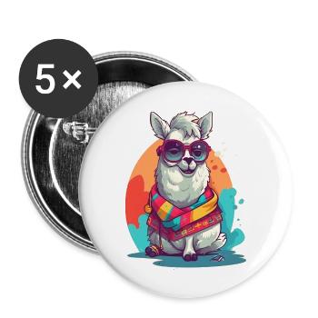 Super mignon Lama Mascotte T-shirt Design - Lot de 5 grands badges (56 mm) - blanc - Devant