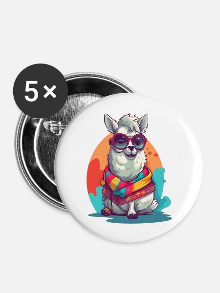Cool Lama. - Buttons groß 56 mm (5er Pack) - Weiß