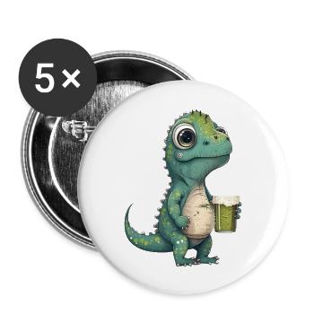 Mignon dinosaure buvant un verre de bière - Lot de 5 grands badges (56 mm) - blanc - Devant