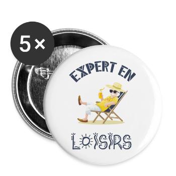 Expert en loisirs - Lot de 5 grands badges (56 mm) - blanc - Devant