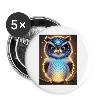 Hibou mignon avec une aura néon légère et de grands yeux - Lot de 5 grands badges (56 mm) - blanc - Devant