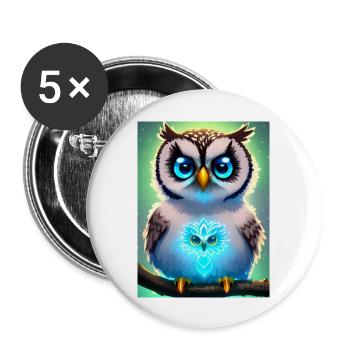 Hibou mignon avec une aura néon légère et de grands yeux - Lot de 5 grands badges (56 mm) - blanc - Devant