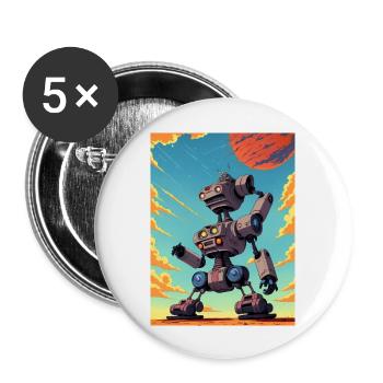 50er Jahre Cartoon - Verrückter Roboter - Sci-Fi - Buttons groß 56 mm (5er Pack) - Weiß - Vorne