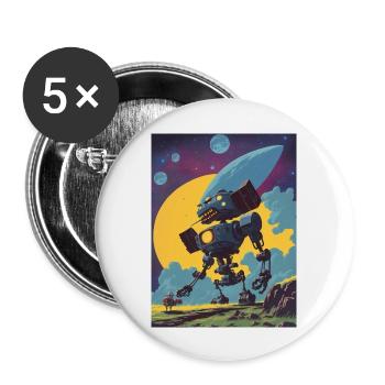 50er Jahre Cartoon - Verrückter Roboter - Sci-Fi - Buttons groß 56 mm (5er Pack) - Weiß - Vorne