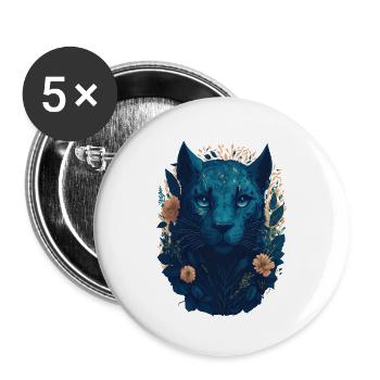Grand chat avec des fleurs - Lot de 5 grands badges (56 mm) - blanc - Devant