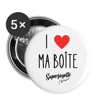 i love ma boîte - Lot de 5 grands badges (56 mm) - blanc - Devant