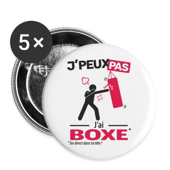 J'peux pas, j'ai boxe - Lot de 5 grands badges (56 mm) - blanc - Devant