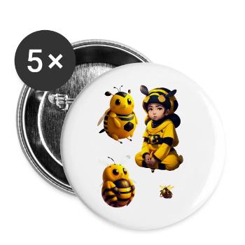 kawaii bee child - Buttons large 2.2''/56 mm (5-pack) - white - Front