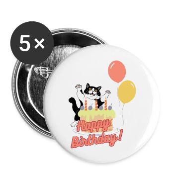 Happy Birthday - Buttons groß 56 mm (5er Pack) - Weiß - Vorne