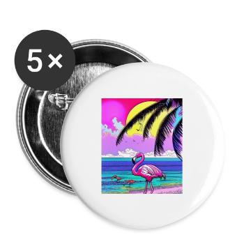 Flamant rose et palmiers - Lot de 5 grands badges (56 mm) - blanc - Devant