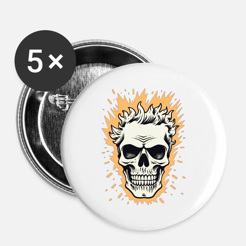Flame Skull - Buttons large 2.2''/56 mm (5-pack) - white