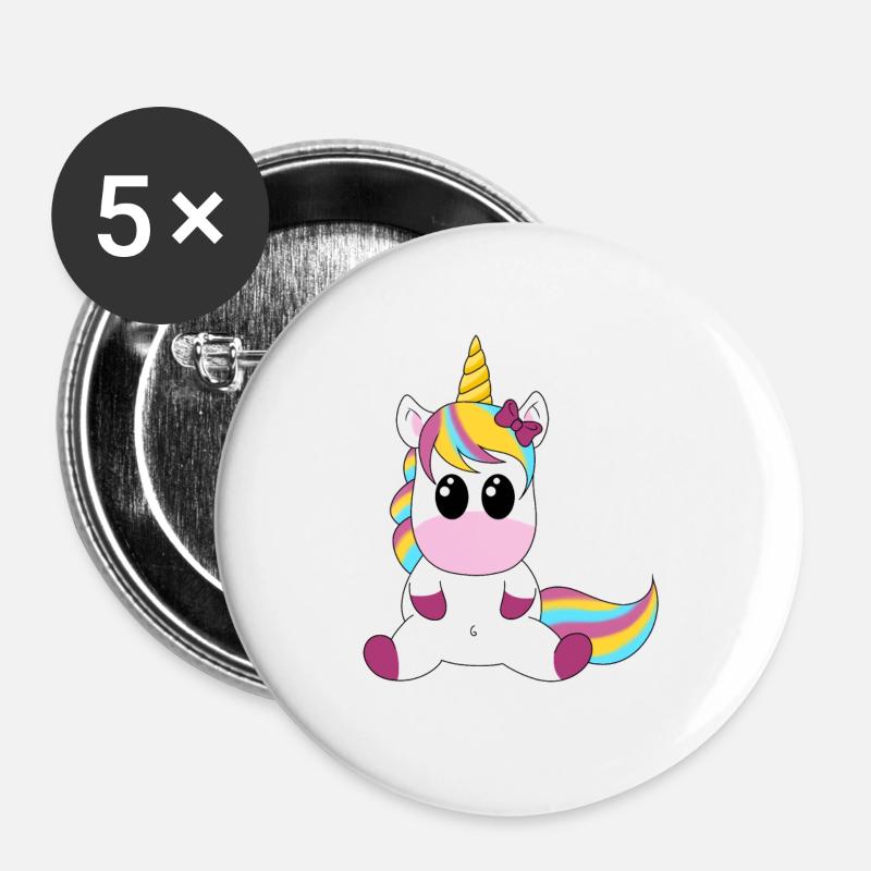 Unicorn rainbow cuddle motif - Buttons large 2.2''/56 mm (5-pack) - white