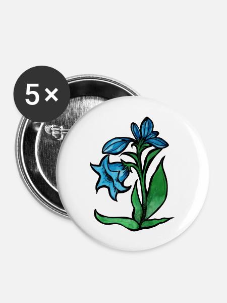 Blaue Blume - Buttons groß 56 mm (5er Pack) - Weiß