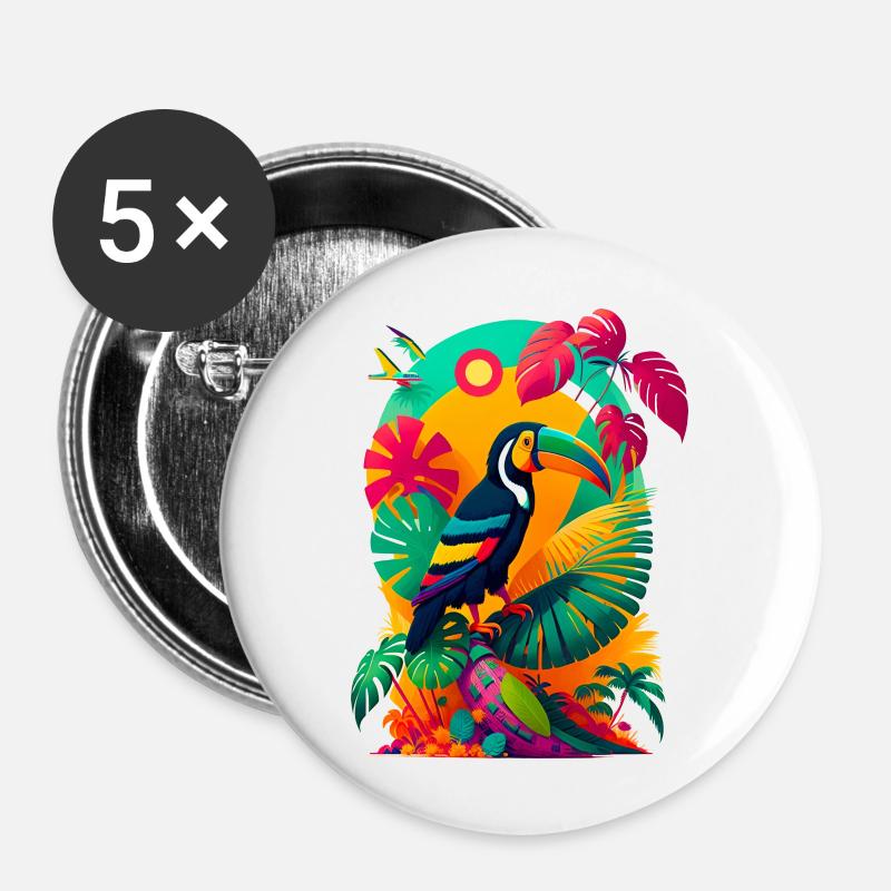 Sommer mit Tucan - Buttons groß 56 mm (5er Pack) - Weiß