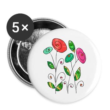 Fleur - Lot de 5 grands badges (56 mm) - blanc - Devant