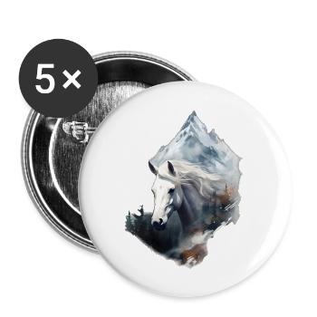 Cheval Blanc dans les Montagnes enneigées - Lot de 5 grands badges (56 mm) - blanc - Devant