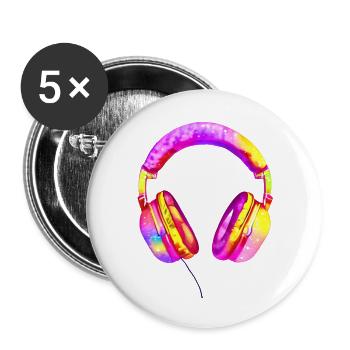 Casque Musiciens joueurs Chanteurs Écouter de la musique Chanter - Lot de 5 grands badges (56 mm) - blanc - Devant