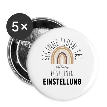 POSITIVE EINSTELLUNG MINDSET Motivation - Buttons groß 56 mm (5er Pack) - Weiß - Vorne