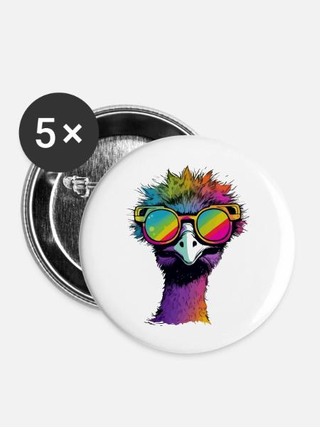 Mila, der Strauß - Buttons groß 56 mm (5er Pack) - Weiß