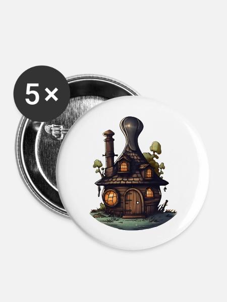 Haus aus Hut - Buttons groß 56 mm (5er Pack) - Weiß