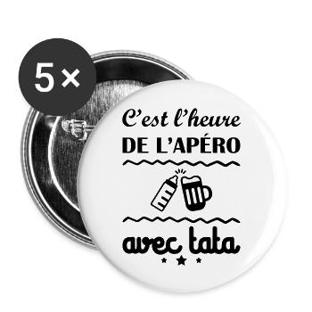 C'est l'heure, tata, cadeau de naissance - Lot de 5 grands badges (56 mm) - blanc - Devant